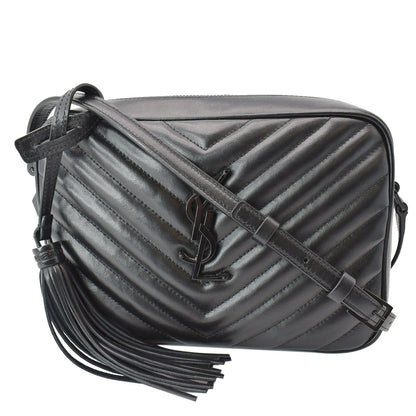 YVES SAINT LAURENT Lou Chevron Leather Camera Crossbody Bag Black