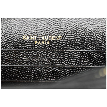 YVES SAINT LAURENT Envelope Chevron Grain De Poudre Envelope Chain Wallet Black