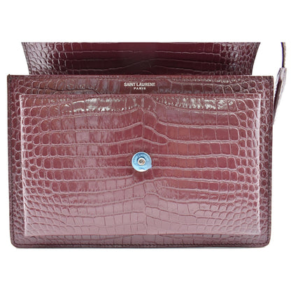 YVES SAINT LAURENT Sunset Medium Crocodile Leather Crossbody Bag Rouge Legion