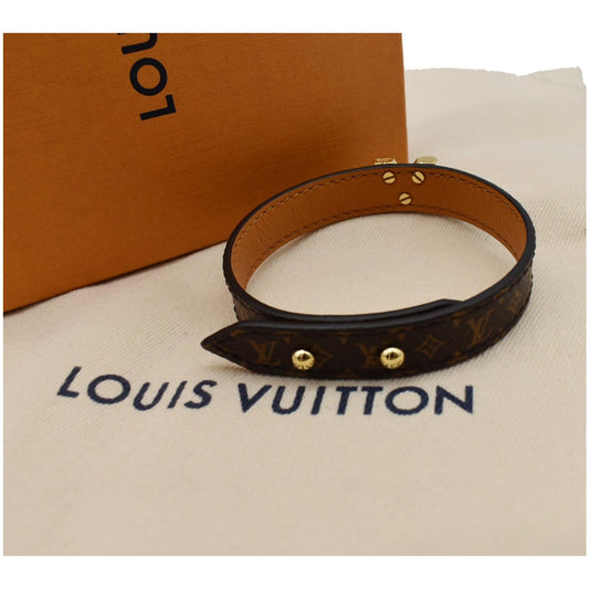 LOUIS VUITTON Essential V Monogram Canvas Bracelet Brown Size 19