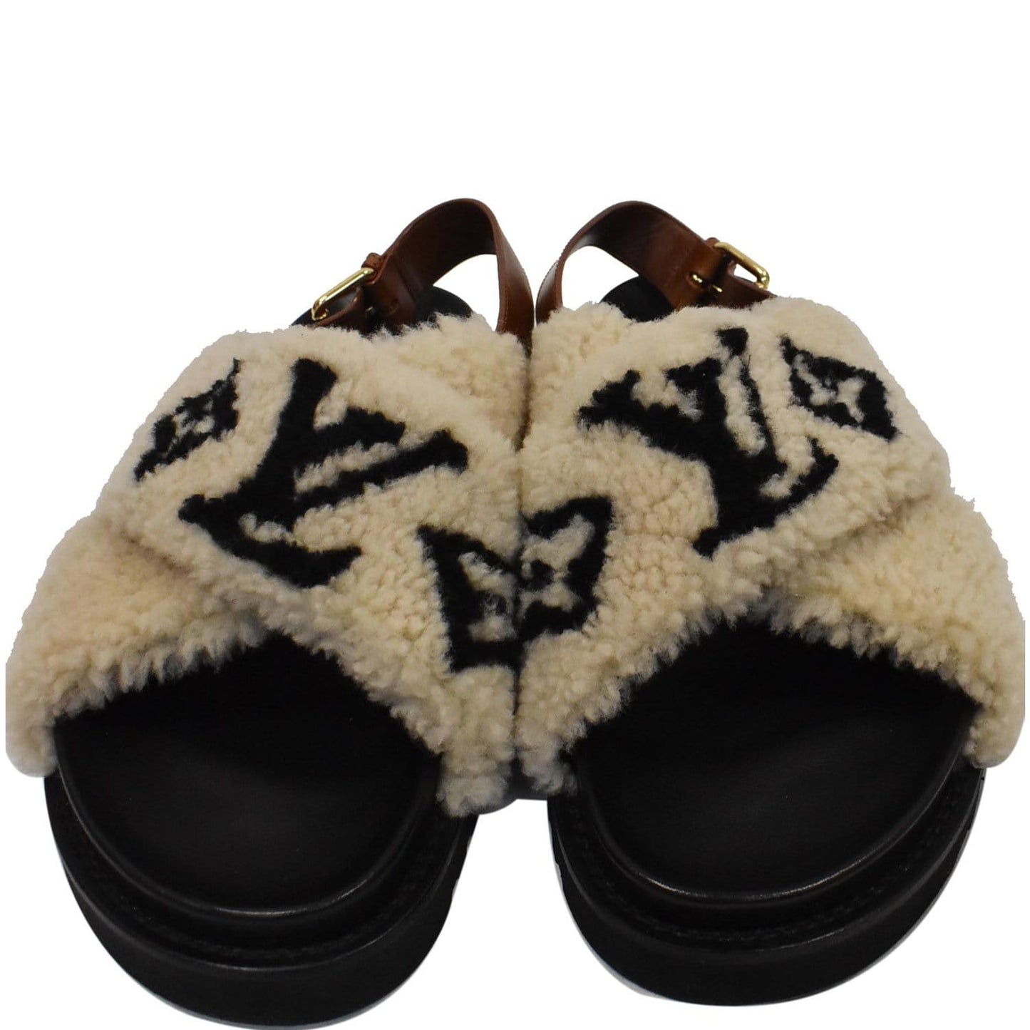 LOUIS VUITTON Paseo Flat Comfort Shearling and Calf Leather Sandal Size US 8.5