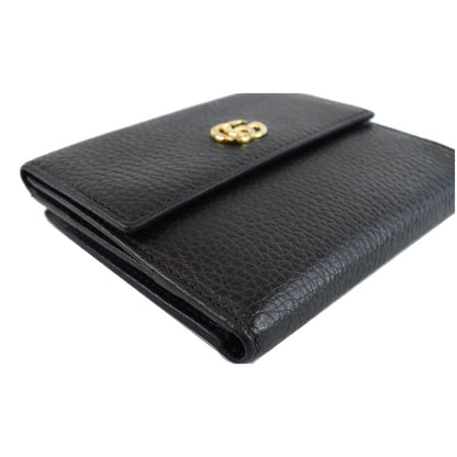 GUCCI French Flap Leather Wallet Black 456122