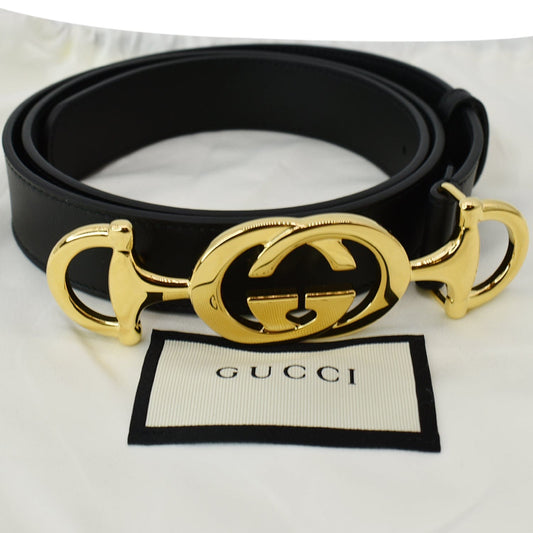GUCCI Horsebit Interlocking Leather Belt Black 550122 Size 95/38