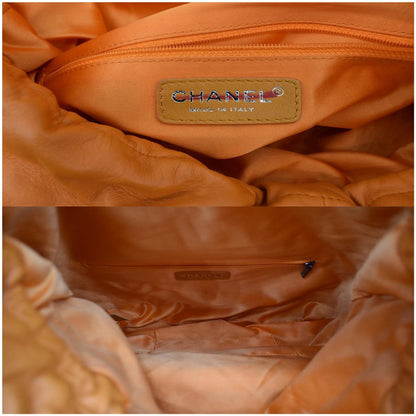 CHANEL Classic Flap Drawstring Quilted Lambskin Leather Shopper Shoulder Bag Orange