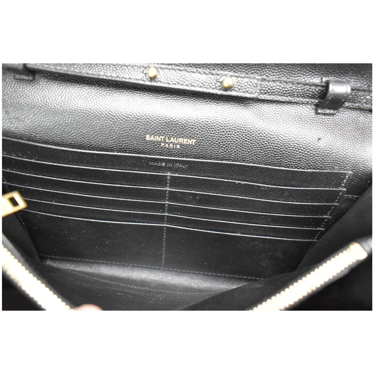 YVES SAINT LAURENT Monogram Envelope Leather Crossbody Chain Wallet Black