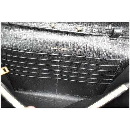 YVES SAINT LAURENT Monogram Envelope Leather Crossbody Chain Wallet Black