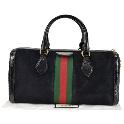 GUCCI Ophidia GG Suede Web Top Handle Shoulder Bag Black 524532