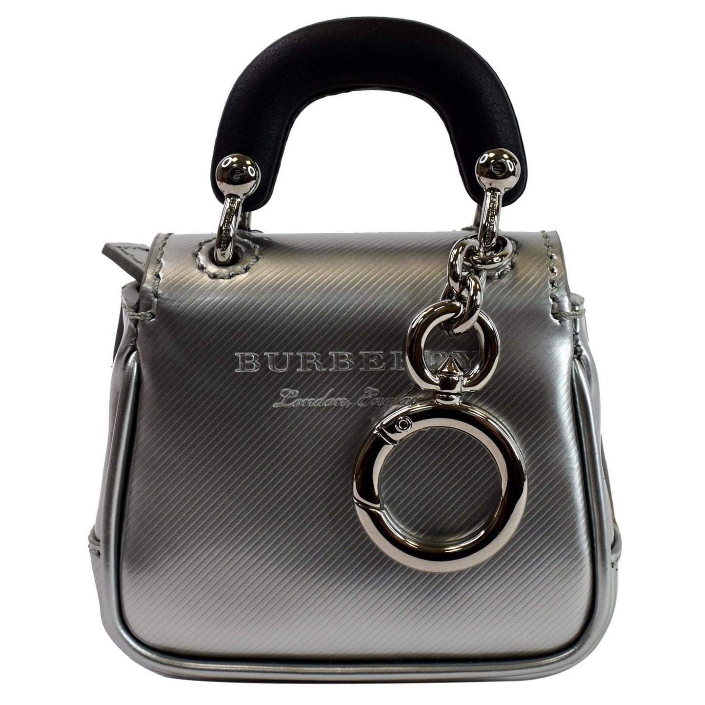 BURBERRY Trench Patent Leather Charm Coin Purse Bag Black/Silver