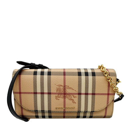BURBERRY Henley Haymarket Check Canvas Wallet On Chain Crossbody Bag Beige