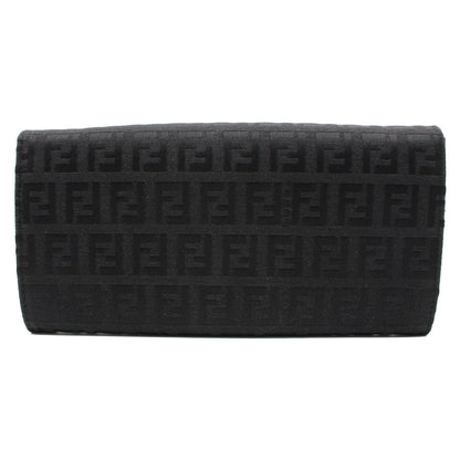 FENDI Zucchino Monogram Canvas Long Bi-Fold Wallet Black