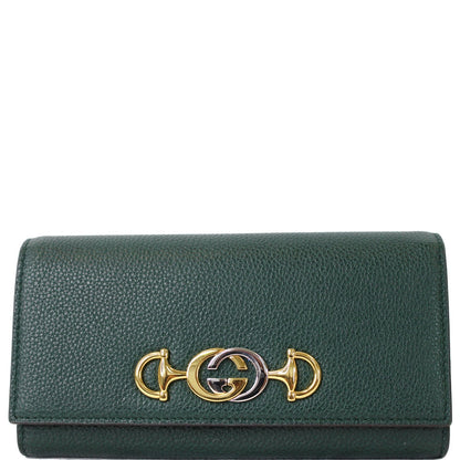 GUCCI Zumi Grainy Leather Continental Wallet Dark Green 573612