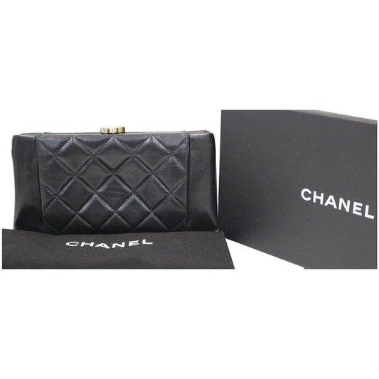 CHANEL Timeless CC Lock Lambskin Leather Clutch Bag Black - 25% OFF
