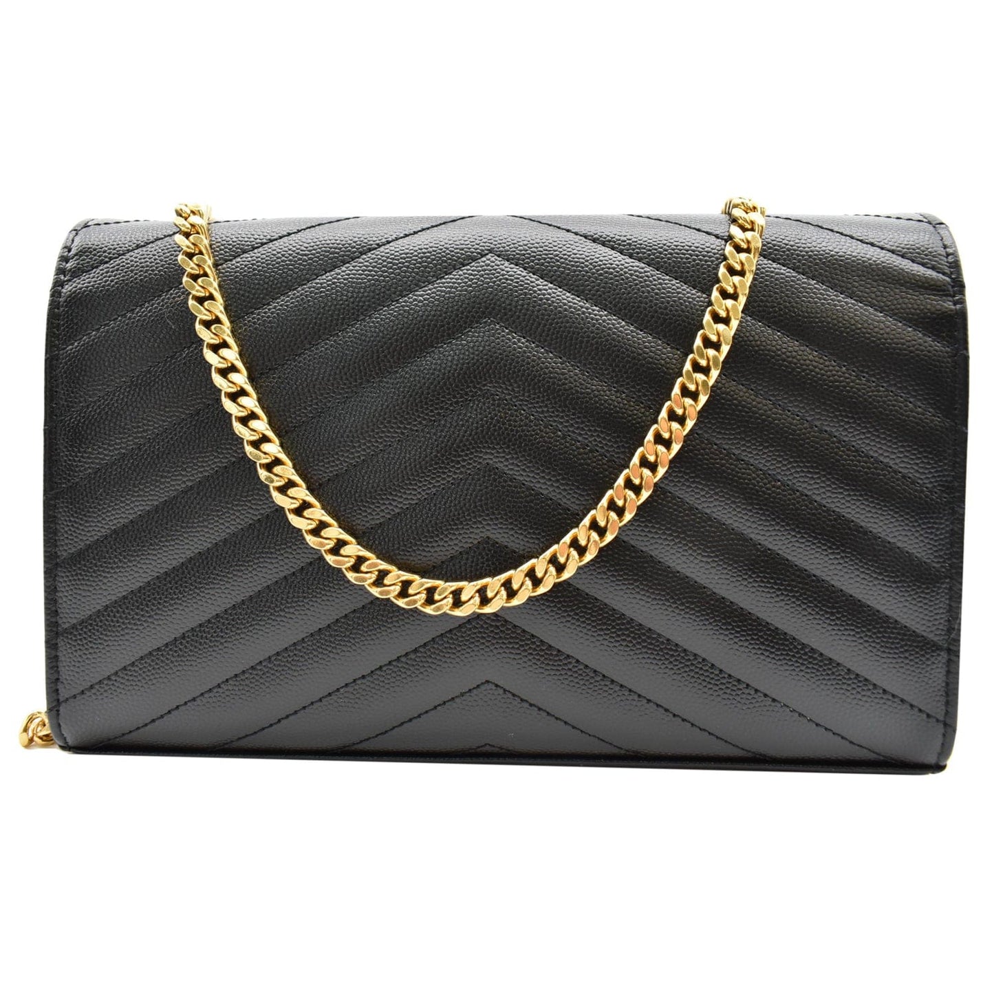 YVES SAINT LAURENT Envelope Monogram Leather Crossbody Chain Wallet Black