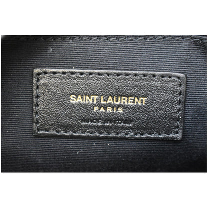 YVES SAINT LAURENT Vinyle Round Chevron Leather Camera Crossbody Bag Black