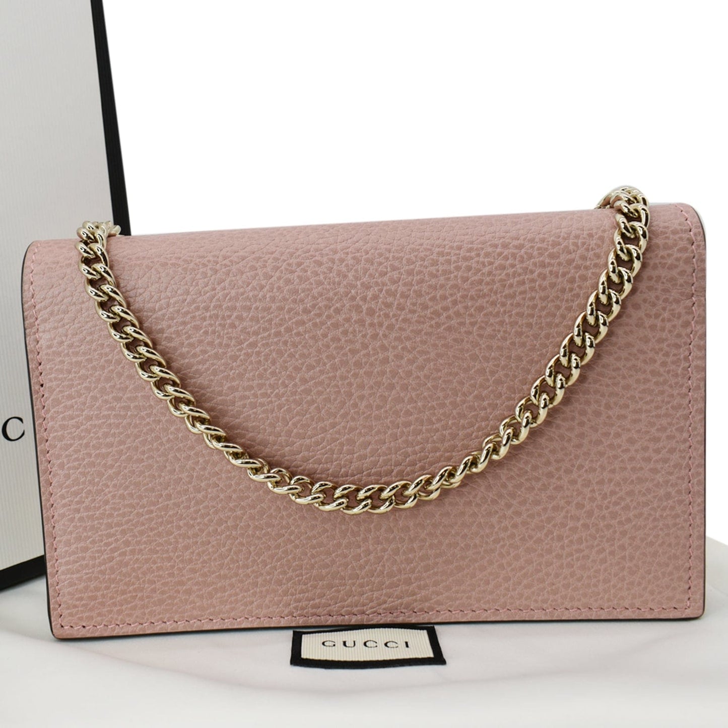 GUCCI Dollar Interlocking G Calfskin Leather Chain Wallet Crossbody Bag Soft Pink 510314