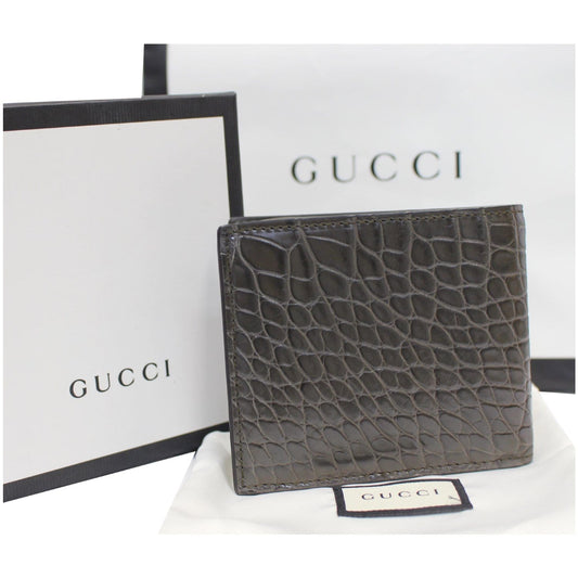 GUCCI Bi-Fold Crocodile Leather Wallet Black 365482 - 25% OFF
