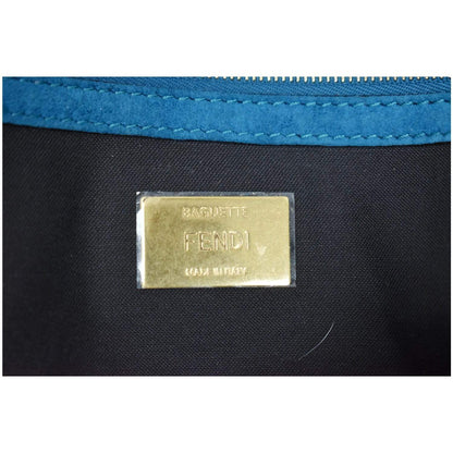 FENDI Baguette Large Suede Shoulder Bag Blue 8BR771
