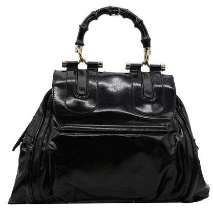 GUCCI Pop Bamboo Dialux Coated Canvas Top Handle Shoulder Bag Black 190256