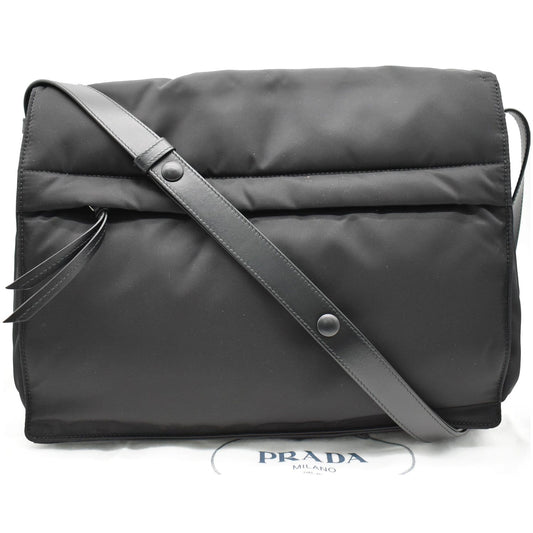 PRADA Large Padded Re-Nylon Shoulder Bag Black