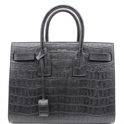 YVES SAINT LAURENT Sac de Jour Small Crocodile-Embossed Satchel Bag Black