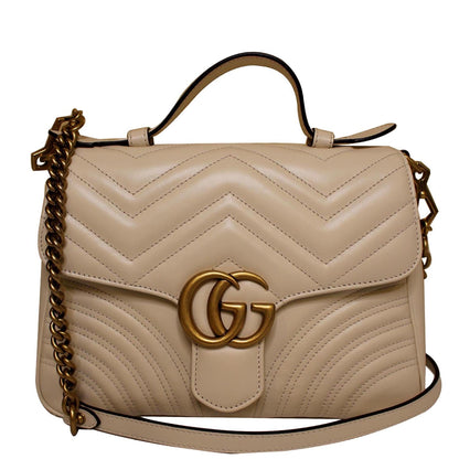 GUCCI GG Marmont Small Top Handle Shoulder Bag Cream 498110