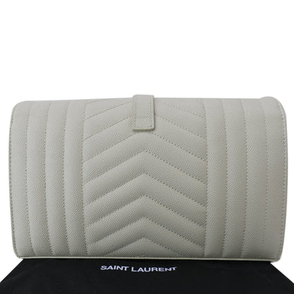YVES SAINT LAURENT Mix Matelassé Small Grain De Poudre Chain Wallet Crossbody Bag Cream