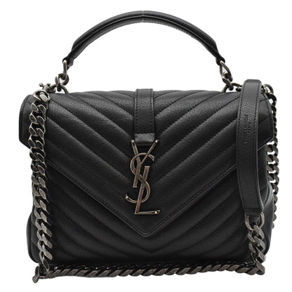 YVES SAINT LAURENT College Medium Monogram Chevron Leather Crossbody Bag Black