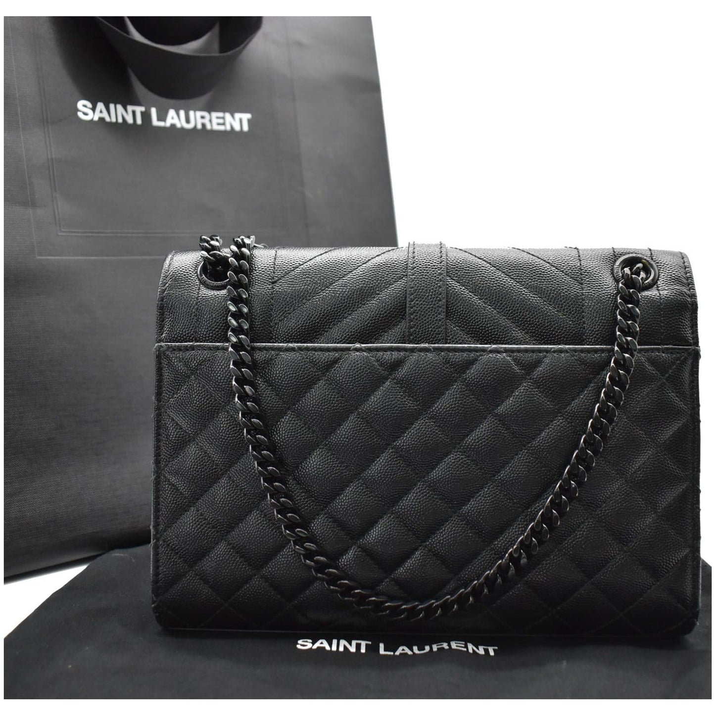 YVES SAINT LAURENT Envelope Mix Matelassé Chain Medium Leather Crossbody Bag Black