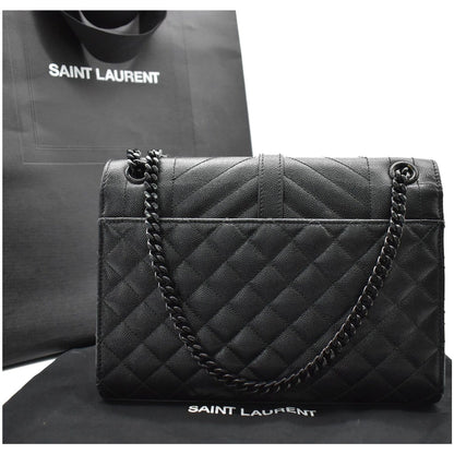 YVES SAINT LAURENT Envelope Mix Matelassé Chain Medium Leather Crossbody Bag Black