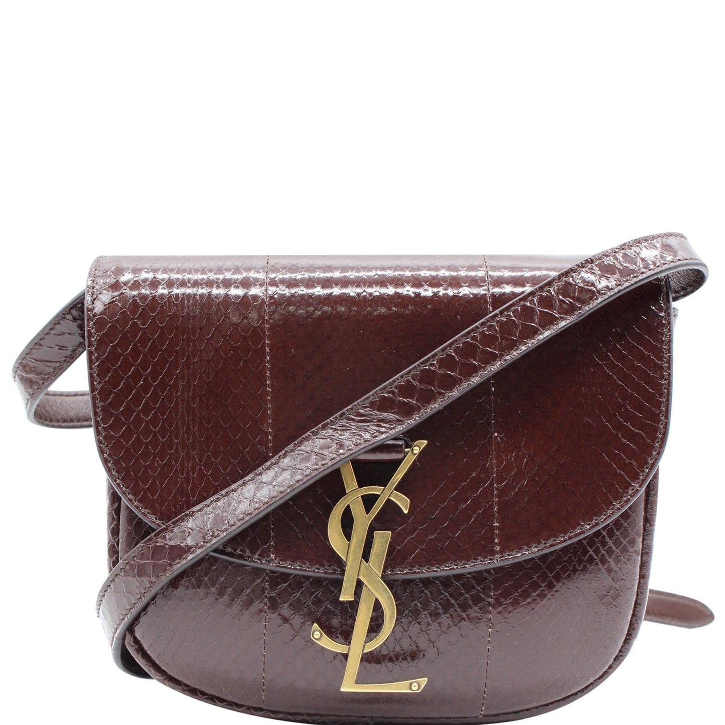 YVES SAINT LAURENT Kaia Small Snakeskin Embossed Leather Crossbody Bag Brown - Final Sale