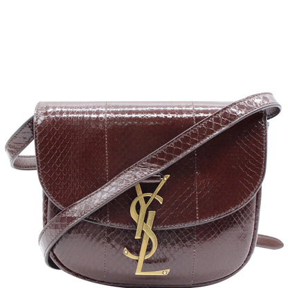 YVES SAINT LAURENT Kaia Small Snakeskin Embossed Leather Crossbody Bag Brown - Final Sale