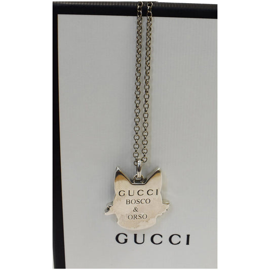 GUCCI Sterling Silver Enamel Bosco Pendant Necklace