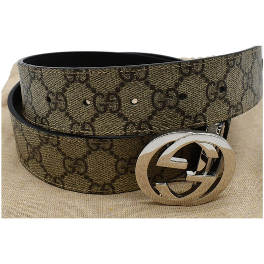 GUCCI Reversible GG Supreme Leather Belt Beige/Black 473030 Size 90.36