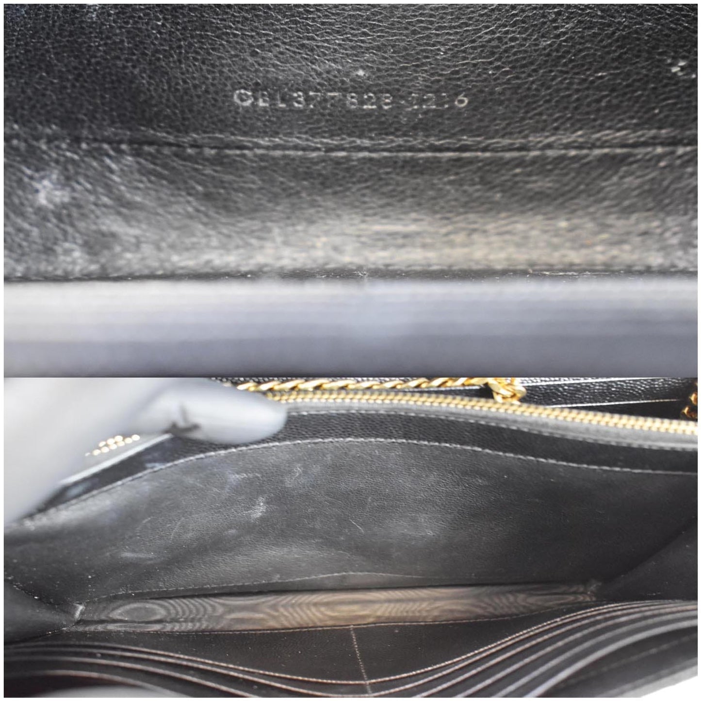 YVES SAINT LAURENT Matelasse Chevron Grain De Poudre Envelope Chain Wallet Black