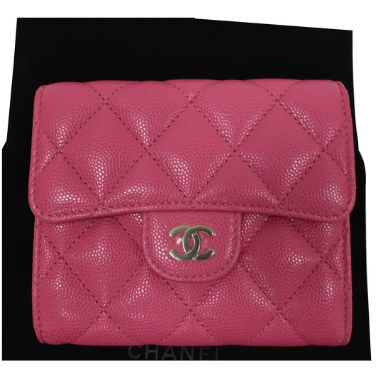 CHANEL CC Card Holder Caviar Quilted Leather Flap Wallet Pink