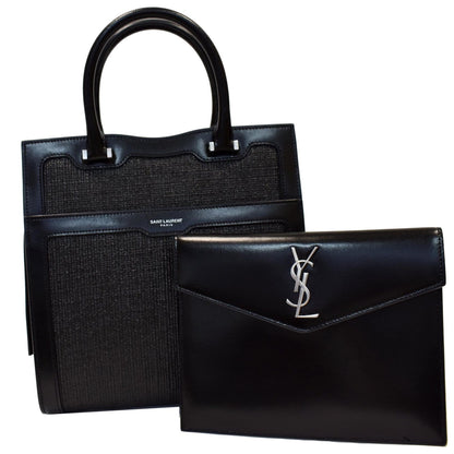 YVES SAINT LAURENT Uptown Small Canvas Leather Tote Bag Black