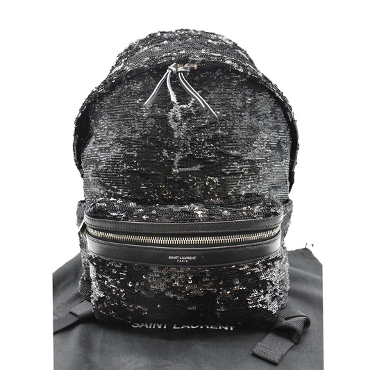 YVES SAINT LAURENT Mini City Sequin Leather Backpack Bag Black