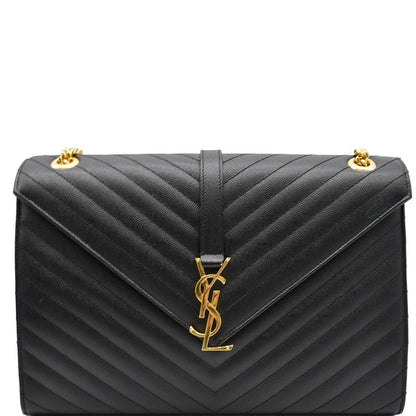 YVES SAINT LAURENT Large Envelope Mix Matelasse Grain De Poudre Chain Shoulder Bag Black