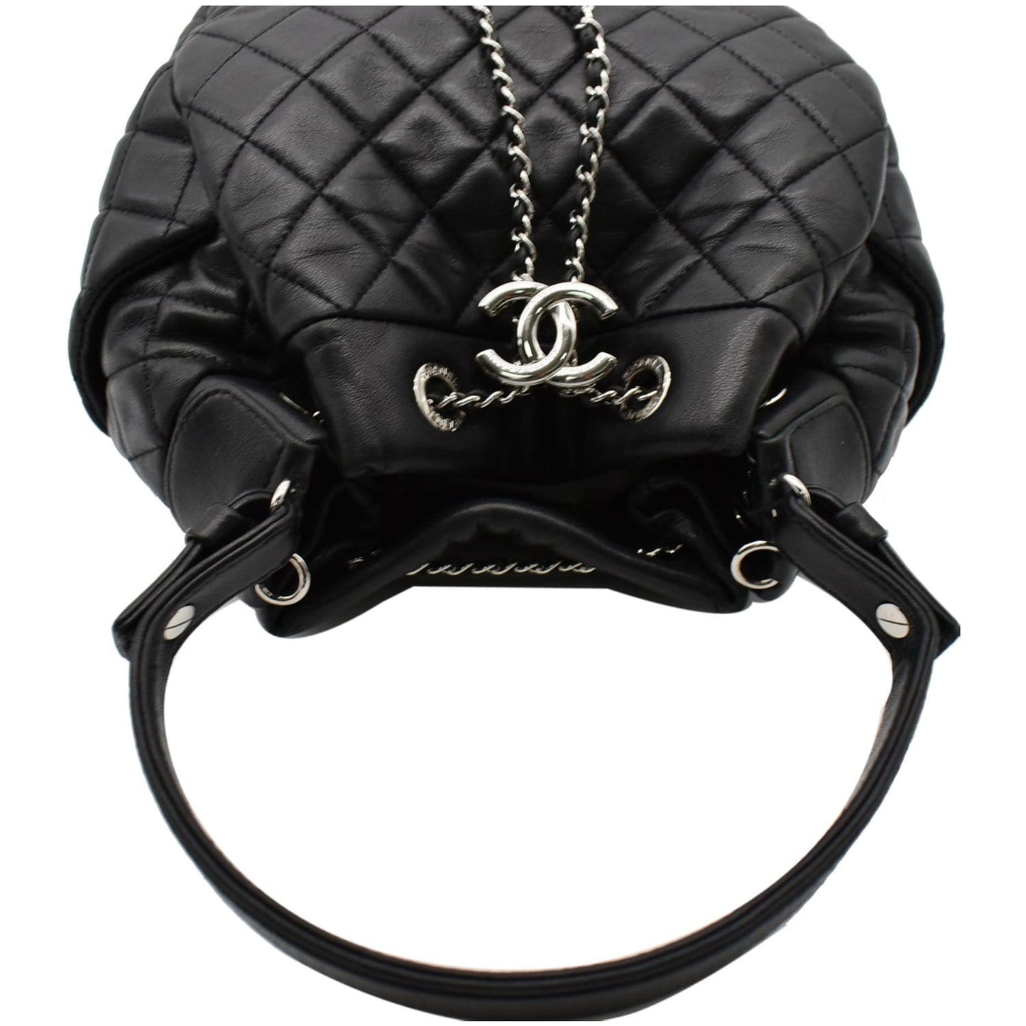 CHANEL Drawstring Bucket Quilted Lambskin Leather Shoulder Bag Black