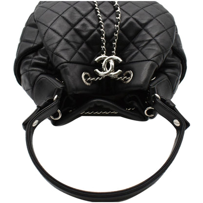 CHANEL Drawstring Bucket Quilted Lambskin Leather Shoulder Bag Black
