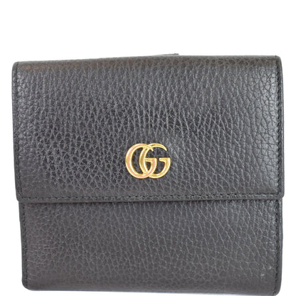 GUCCI French Flap Leather Wallet Black 456122