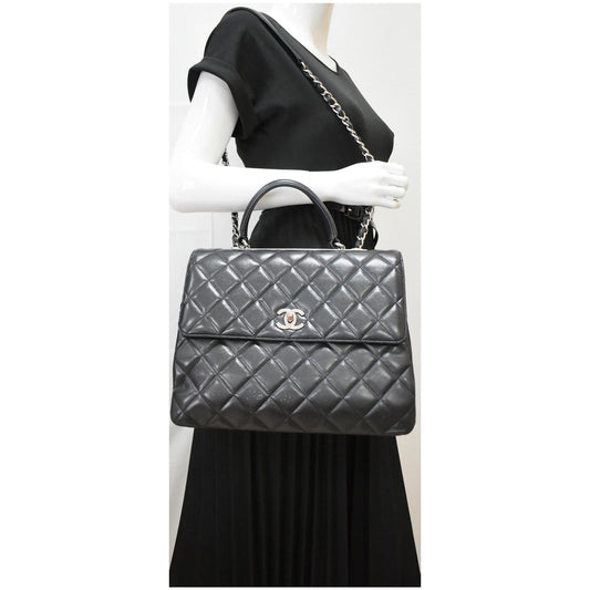 CHANEL Trendy CC Large Flap Quilted Lambskin Leather Shoulder Bag Black