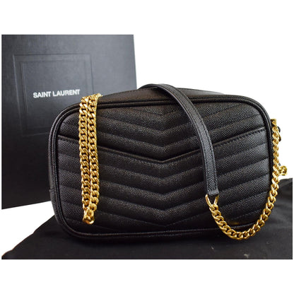 YVES SAINT LAURENT Mini Lou Grain De Poudre Camera Bag Black