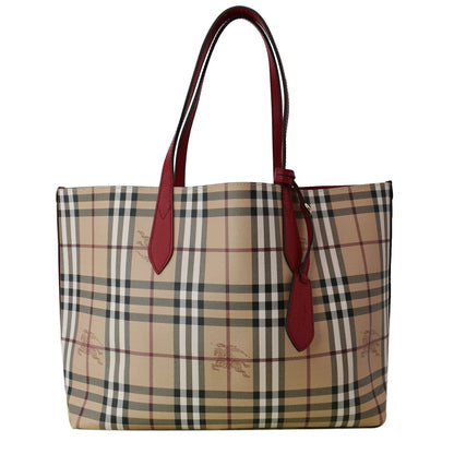 BURBERRY Reversible Haymarket Coated Canvas Tote Bag Beige
