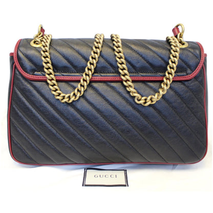 GUCCI GG Marmont Matelasse Leather Shoulder Bag Black/Red 443496