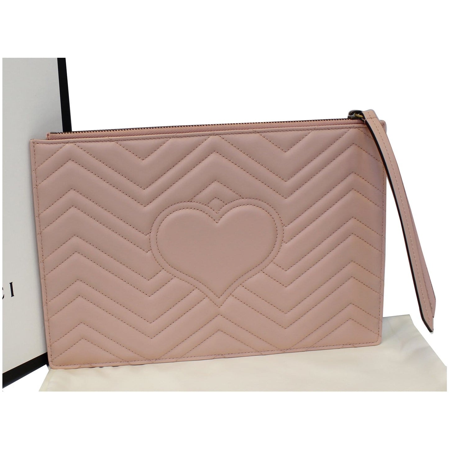 GUCCI GG Marmont Quilted Leather Zip Pouch Bag Pink