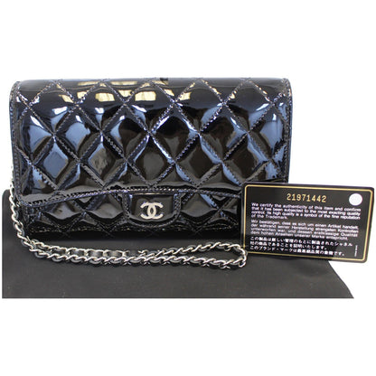 CHANEL Patent Leather Flap Shoulder Bag Black