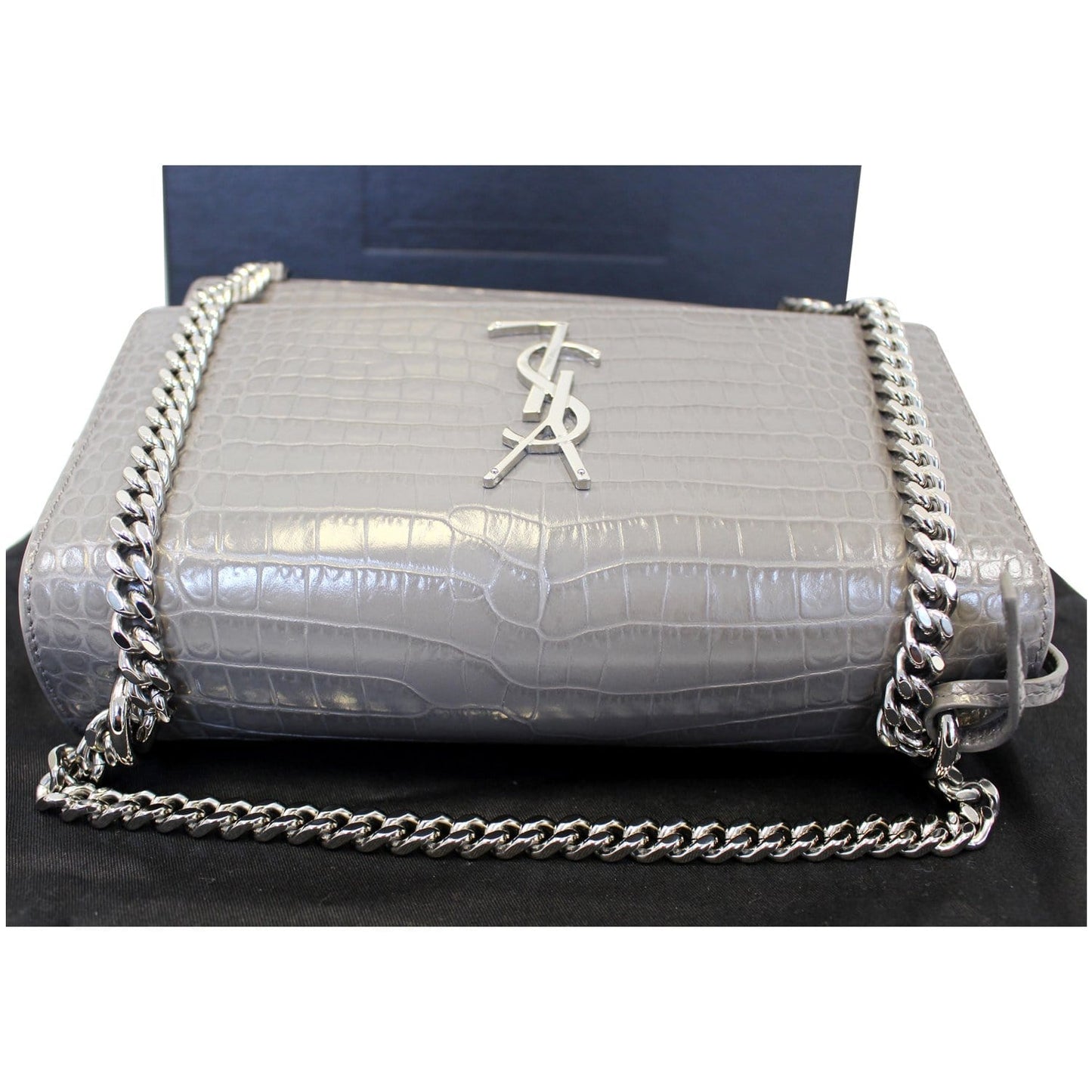 SAINT LAURENT Sunset Medium Crocodile Embossed Leather Crossbody Bag