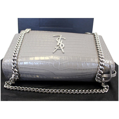 SAINT LAURENT Sunset Medium Crocodile Embossed Leather Crossbody Bag