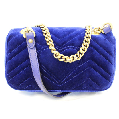 GUCCI GG Marmont Velvet Mini Shoulder Crossbody Bag Blue